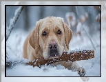 Śnieg, Labrador retriever, Leżący, Pies